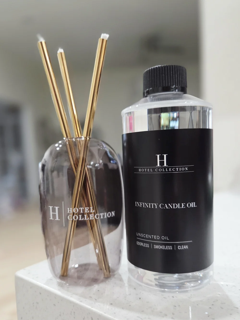 Hotel Collection Infinity Candle Oil with Glass Reed Diffuser - Black & Clear